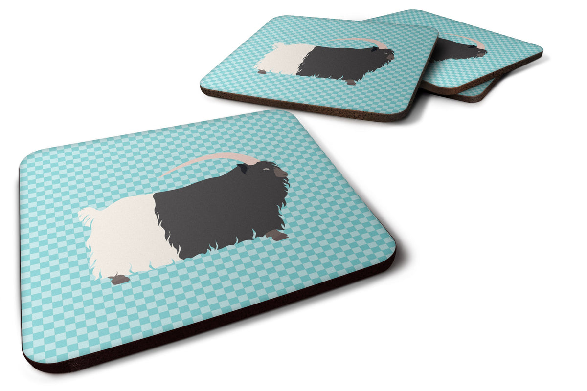 Welsh Black-Necked Goat Blue Check Foam Coasters Set of 4 Cup Coasters for Indoor Outdoor, Tabletop Protection, Anti Slip, Mouse pad Material