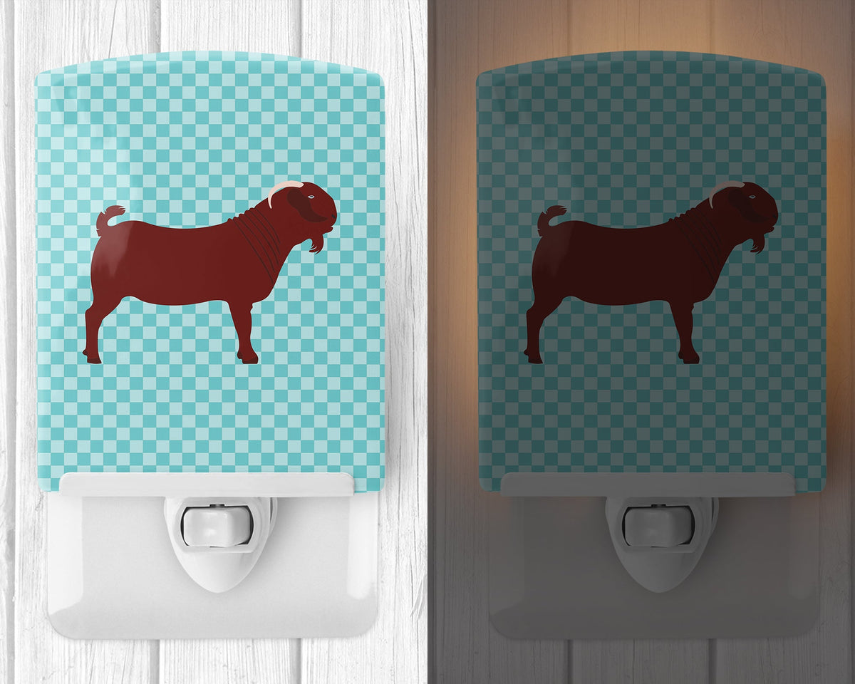 Kalahari Red Goat Blue Check Ceramic Night Light Compact, UL-Certified, Ideal for Bedroom, Bathroom, Nursery, Hallway, Kitchen, 6x4x3, Multicolor
