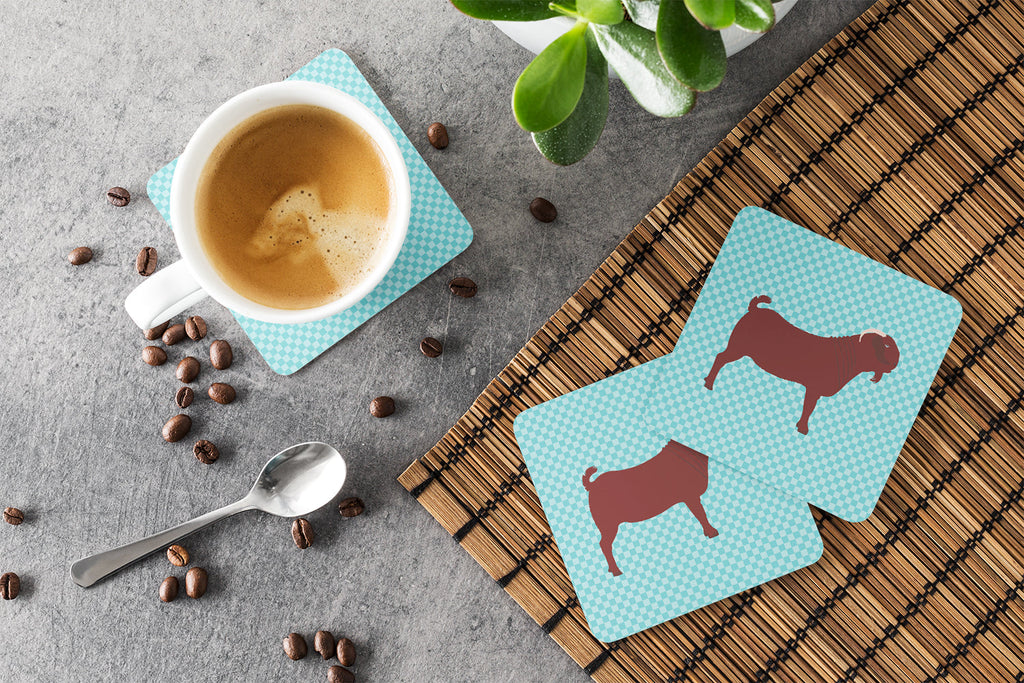Kalahari Red Goat Blue Check Foam Coasters Set of 4 Cup Coasters for Indoor Outdoor, Tabletop Protection, Anti Slip, Mouse pad Material