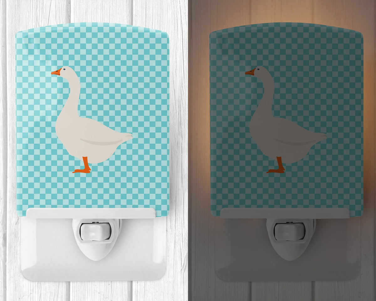 Embden Goose Blue Check Ceramic Night Light Compact, UL-Certified, Ideal for Bedroom, Bathroom, Nursery, Hallway, Kitchen, 6x4x3, Multicolor