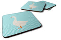 Embden Goose Blue Check Foam Coasters Set of 4 Cup Coasters for Indoor Outdoor, Tabletop Protection, Anti Slip, Mouse pad Material