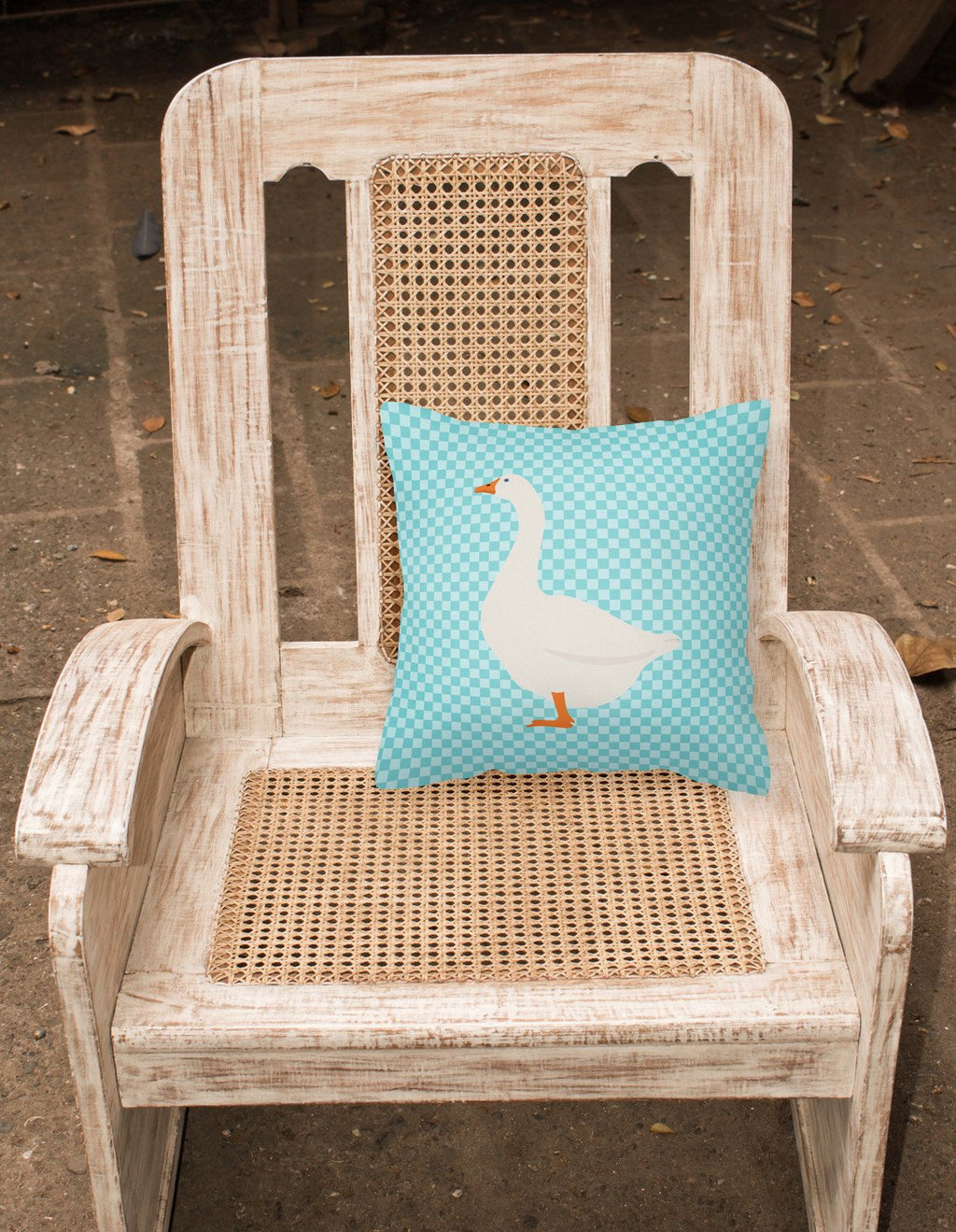 Embden Goose Blue Check Decorative Throw Pillow 18x18 Indoor Outdoor Accent Cushion, Fabric Cover with Insert for Sofa, Bed, Porch & Living Room