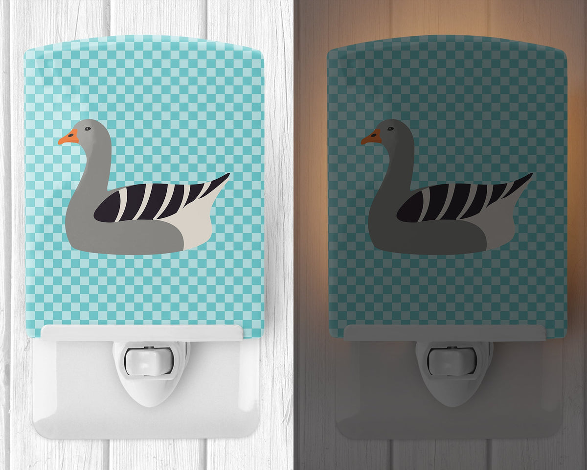 Pilgrim Goose Blue Check Ceramic Night Light Compact, UL-Certified, Ideal for Bedroom, Bathroom, Nursery, Hallway, Kitchen, 6x4x3, Multicolor