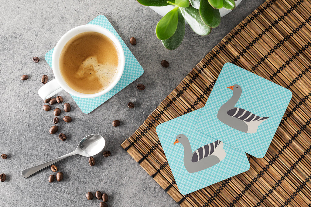 Pilgrim Goose Blue Check Foam Coasters Set of 4 Cup Coasters for Indoor Outdoor, Tabletop Protection, Anti Slip, Mouse pad Material