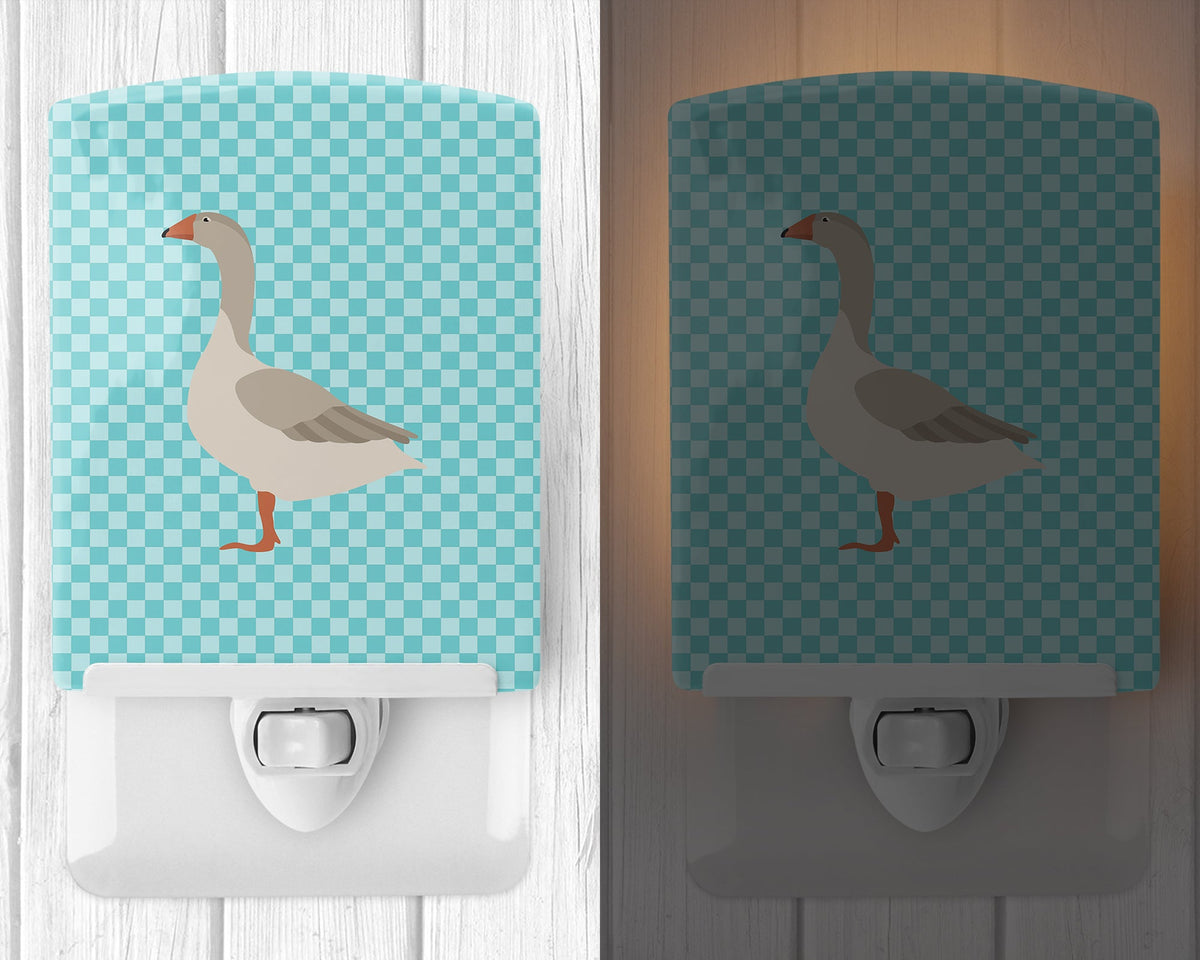 Steinbacher Goose Blue Check Ceramic Night Light Compact, UL-Certified, Ideal for Bedroom, Bathroom, Nursery, Hallway, Kitchen, 6x4x3, Multicolor