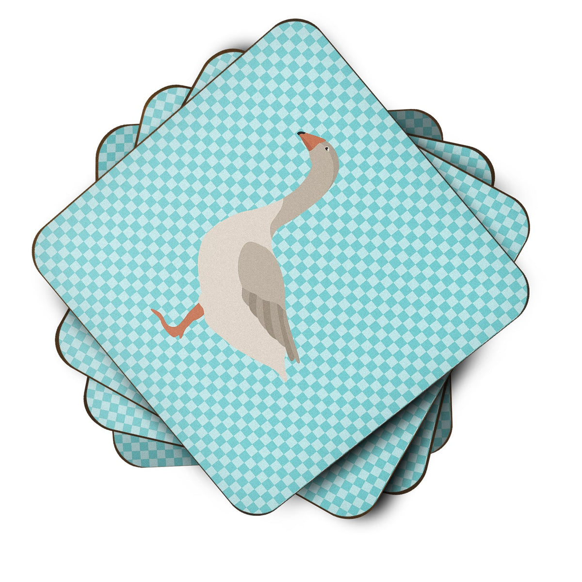 Steinbacher Goose Blue Check Foam Coasters Set of 4 Cup Coasters for Indoor Outdoor, Tabletop Protection, Anti Slip, Mouse pad Material
