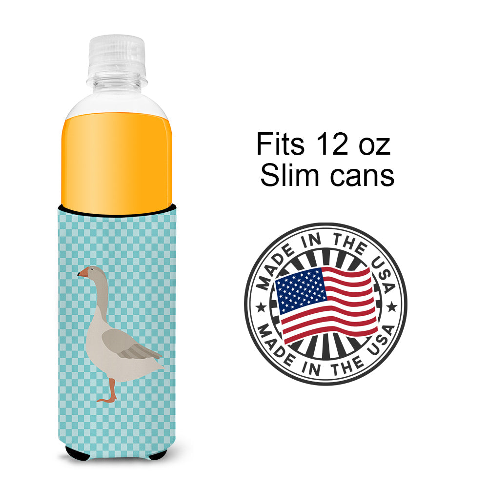 Steinbacher Goose Blue Check Slim Can Hugger , Insulated Foam Hugger for 12 oz Slim Cans, Beer Bottles & Water Bottles, Printed in USA