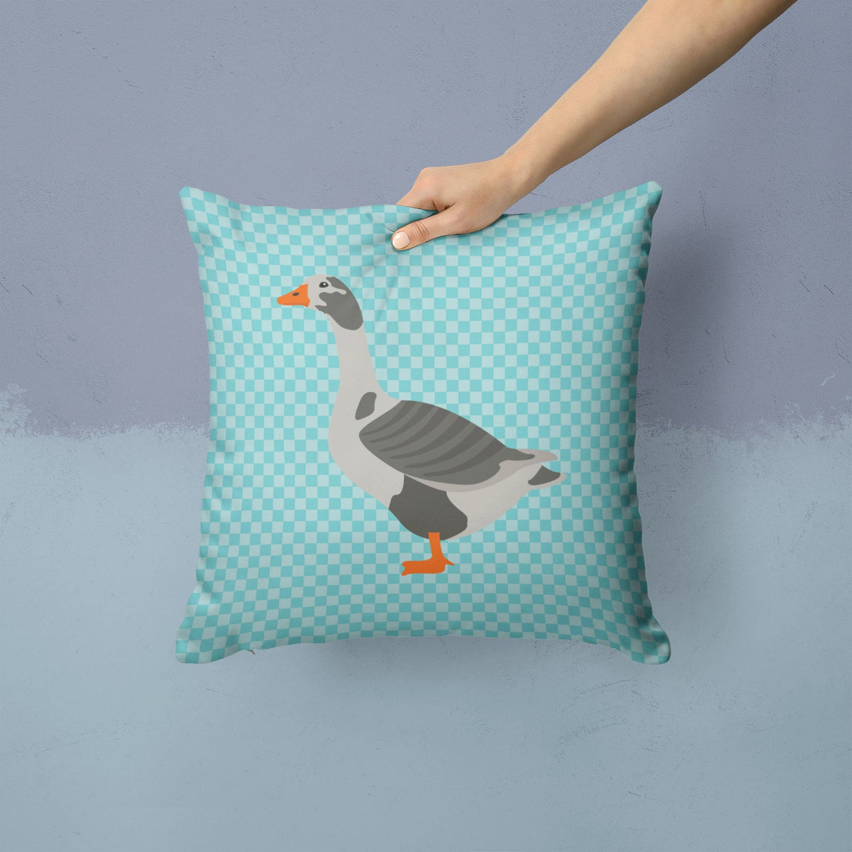 West of England Goose Blue Check Decorative Throw Pillow 14x14 Indoor Outdoor Accent Cushion, Fabric Cover with Insert for Sofa, Bed, Porch & Living Room
