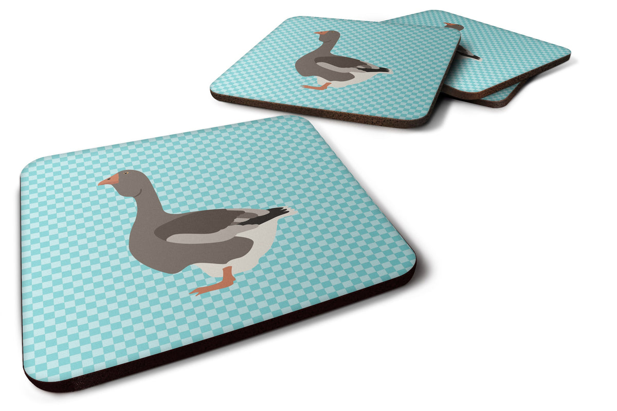 Toulouse Goose Blue Check Foam Coasters Set of 4 Cup Coasters for Indoor Outdoor, Tabletop Protection, Anti Slip, Mouse pad Material
