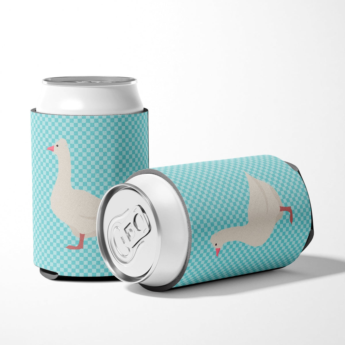 Roman Goose Blue Check Can or Bottle Hugger Cooler Sleeve for Standard 12 oz Cans, Insulated Foam Beer & Soda Can Hugger Reusable
