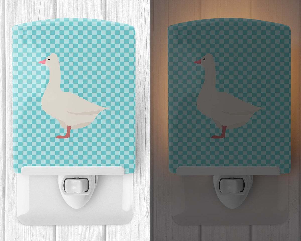 Roman Goose Blue Check Ceramic Night Light Compact, UL-Certified, Ideal for Bedroom, Bathroom, Nursery, Hallway, Kitchen, 6x4x3, Multicolor
