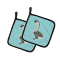 African Goose Blue Check Pot Holder Set of 2 Heat Resistant Quilted Hot Pads 7.5 x 7.5 Inch, Insulated Kitchen Trivets for Cooking & Baking
