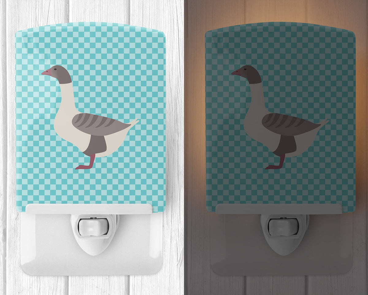 Buff Grey Back Goose Blue Check Ceramic Night Light Compact, UL-Certified, Ideal for Bedroom, Bathroom, Nursery, Hallway, Kitchen, 6x4x3, Multicolor
