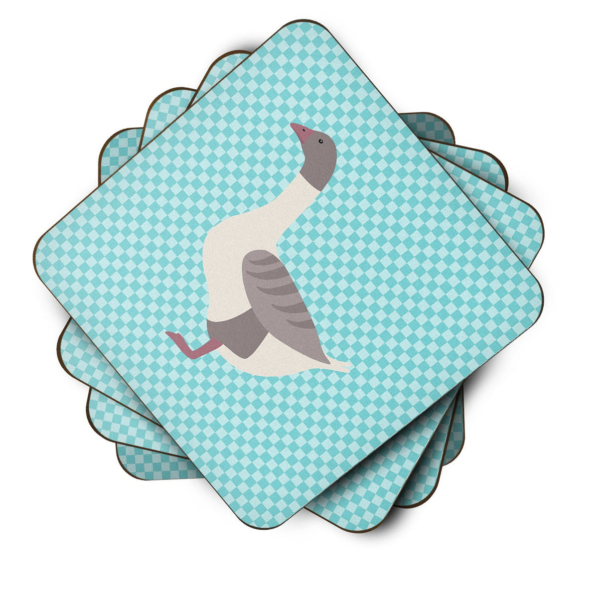 Buff Grey Back Goose Blue Check Foam Coasters Set of 4 Cup Coasters for Indoor Outdoor, Tabletop Protection, Anti Slip, Mouse pad Material