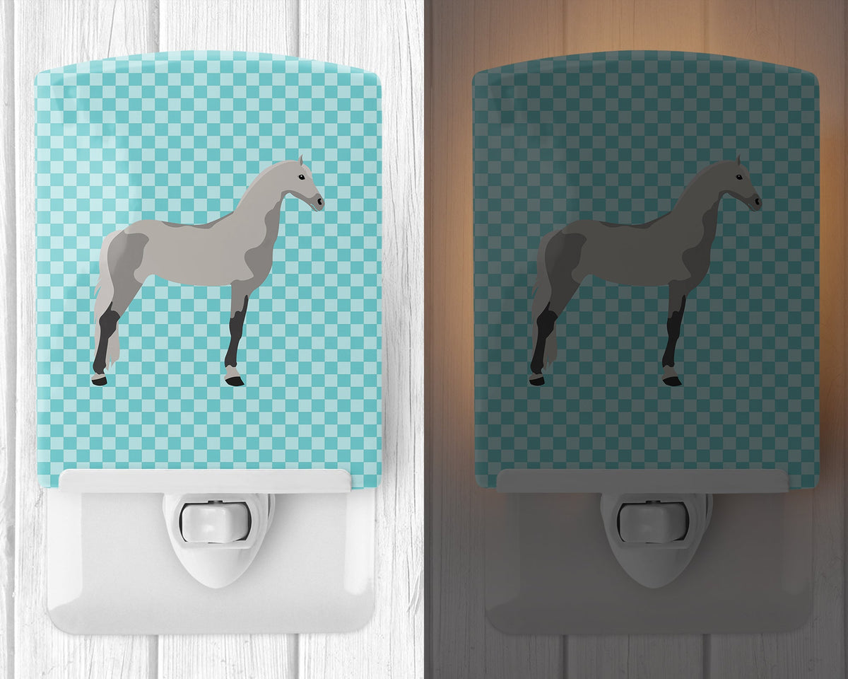 Orlov Trotter Horse Blue Check Ceramic Night Light Compact, UL-Certified, Ideal for Bedroom, Bathroom, Nursery, Hallway, Kitchen, 6x4x3, Multicolor