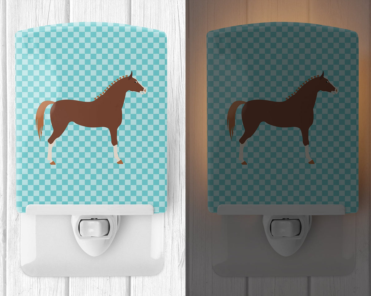 Hannoverian Horse Blue Check Ceramic Night Light Compact, UL-Certified, Ideal for Bedroom, Bathroom, Nursery, Hallway, Kitchen, 6x4x3, Multicolor