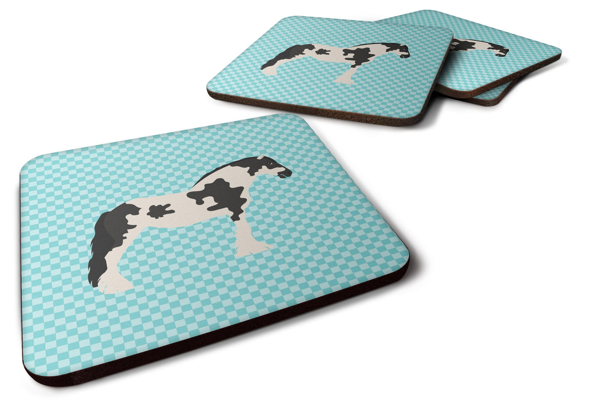 Cyldesdale Horse Blue Check Foam Coasters Set of 4 Cup Coasters for Indoor Outdoor, Tabletop Protection, Anti Slip, Mouse pad Material