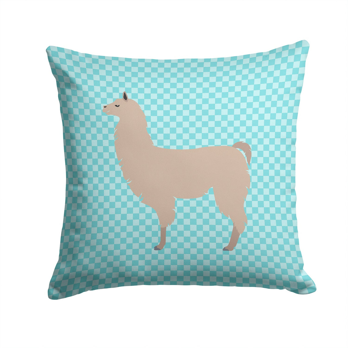 Llama Blue Check Decorative Throw Pillow 14x14 Indoor Outdoor Accent Cushion, Fabric Cover with Insert for Sofa, Bed, Porch & Living Room