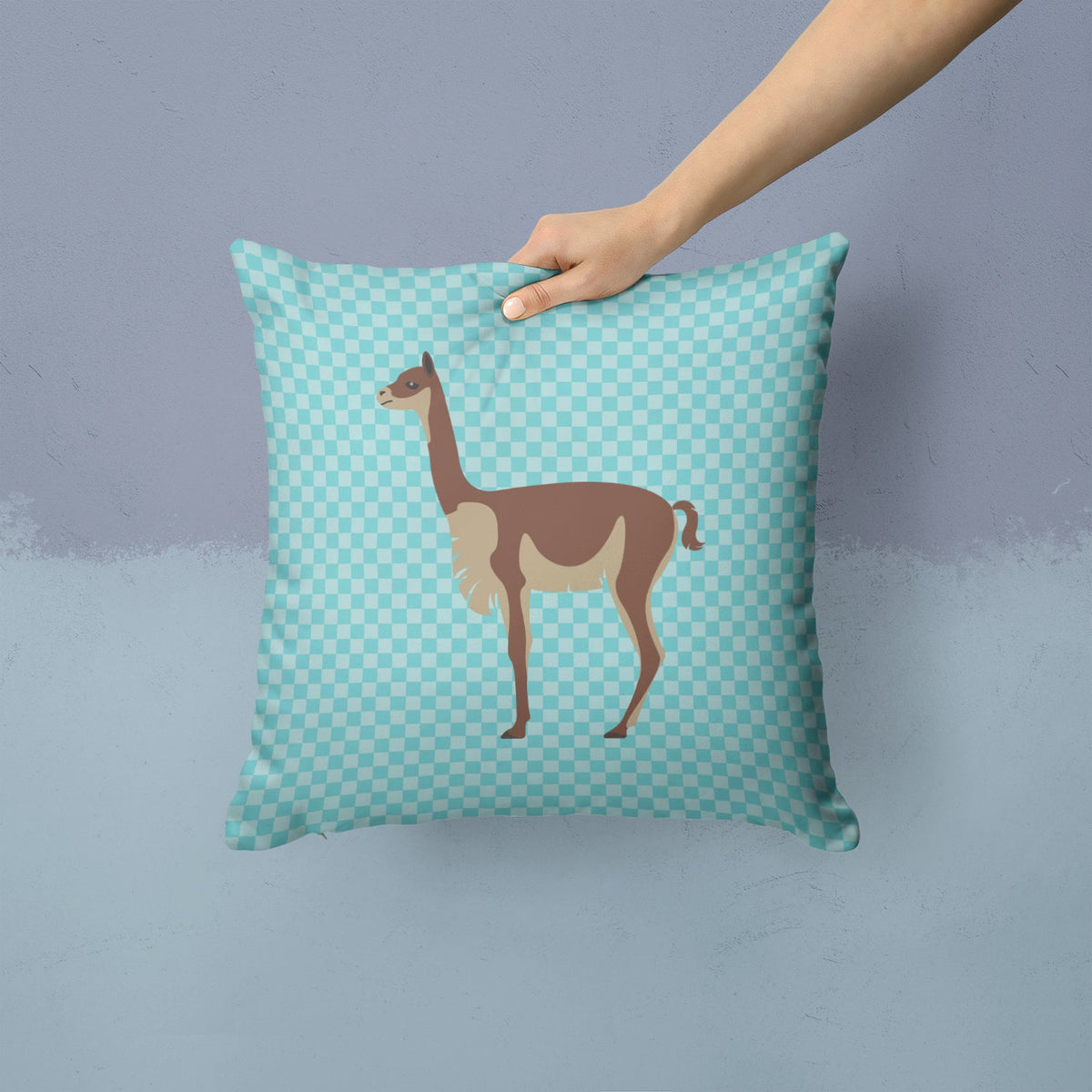 Vicugna or Vicuna Blue Check Decorative Throw Pillow 14x14 Indoor Outdoor Accent Cushion, Fabric Cover with Insert for Sofa, Bed, Porch & Living Room