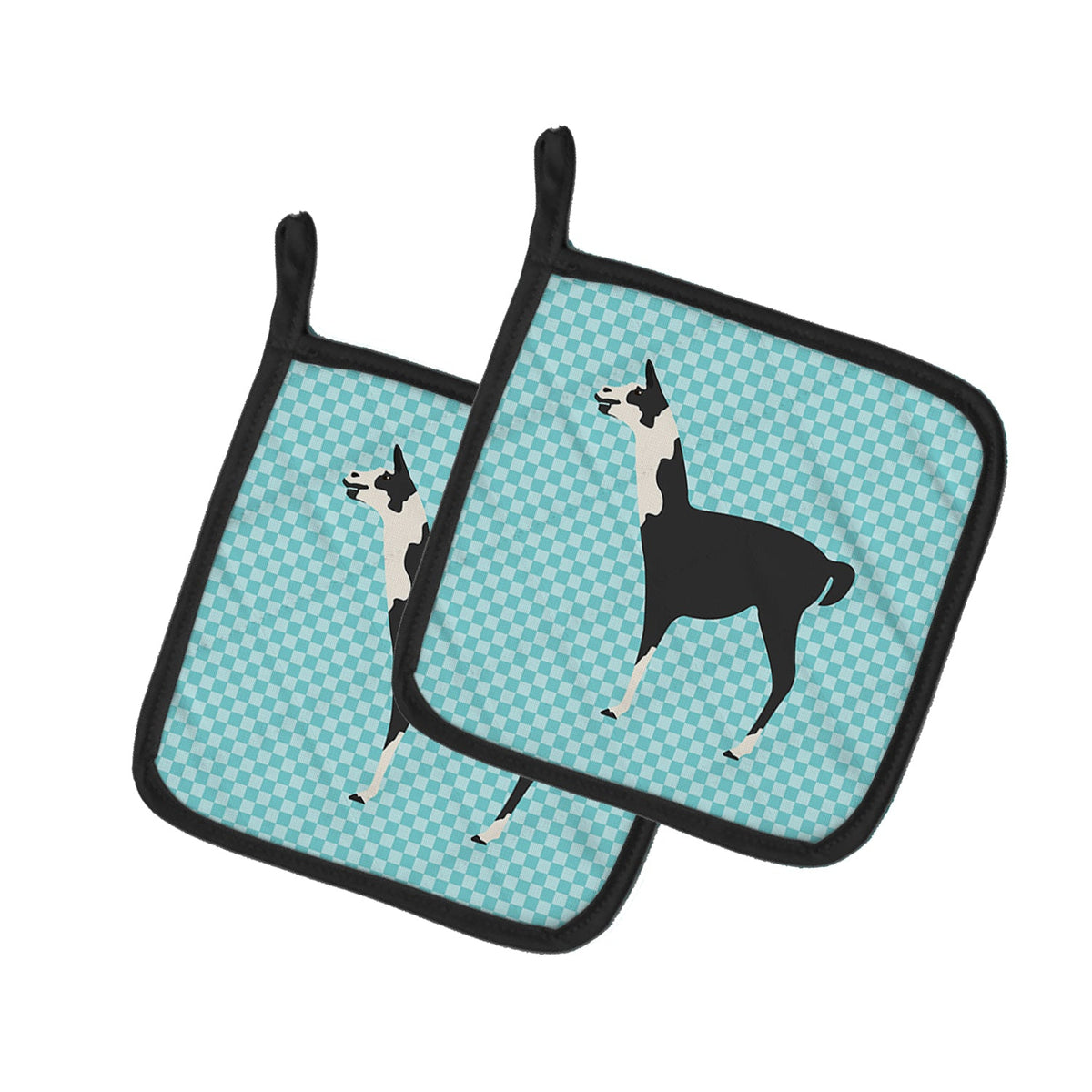 Llama Q' Ara Blue Check Pot Holder Set of 2 Heat Resistant Quilted Hot Pads 7.5 x 7.5 Inch, Insulated Kitchen Trivets for Cooking & Baking