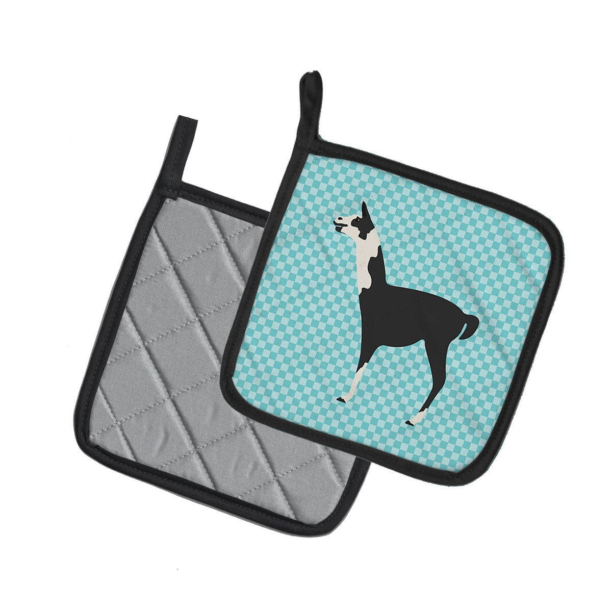 Llama Q' Ara Blue Check Pot Holder Set of 2 Heat Resistant Quilted Hot Pads 7.5 x 7.5 Inch, Insulated Kitchen Trivets for Cooking & Baking