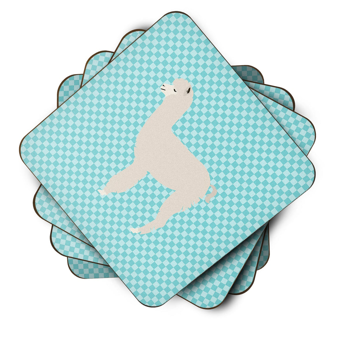 Alpaca Blue Check Foam Coasters Set of 4 Cup Coasters for Indoor Outdoor, Tabletop Protection, Anti Slip, Mouse pad Material