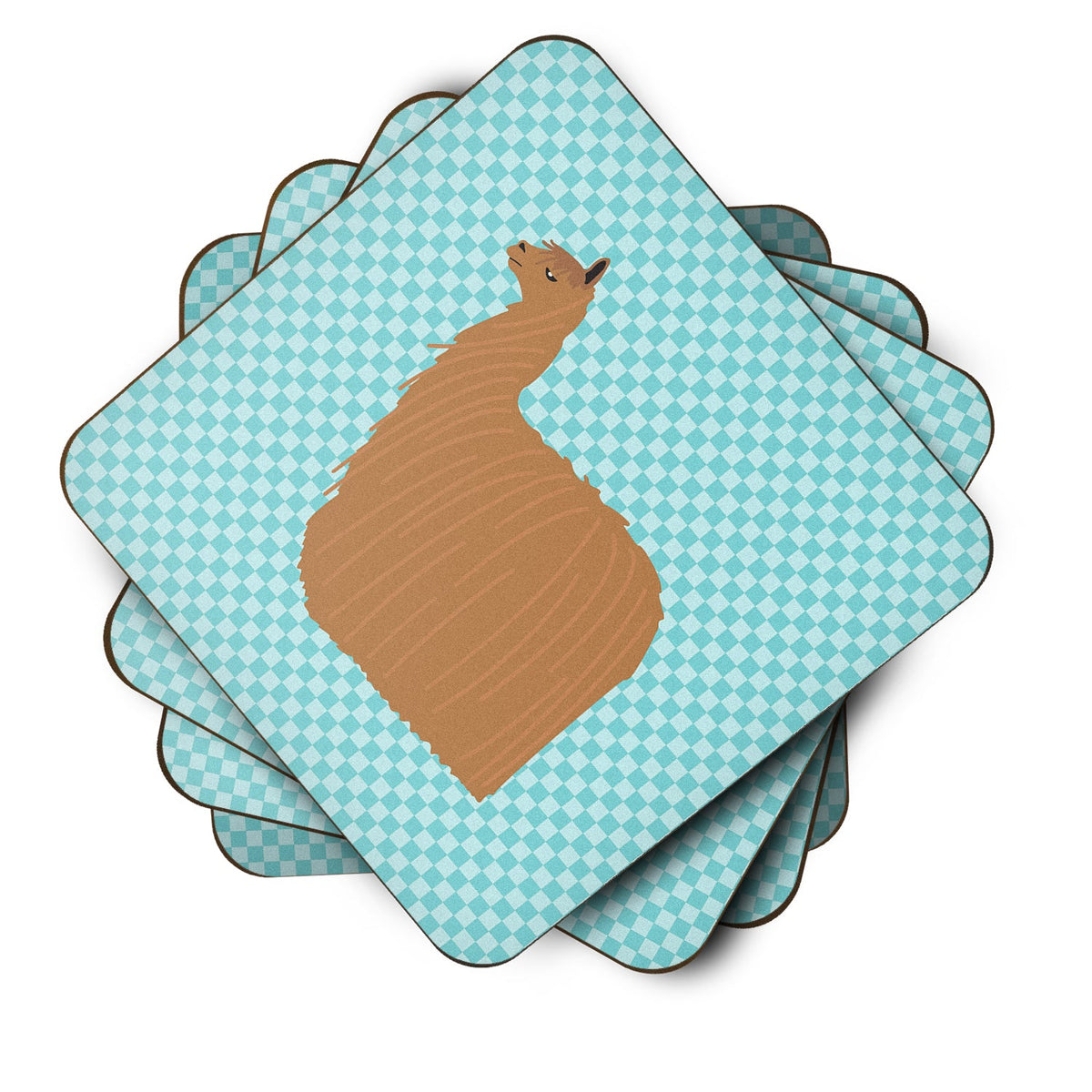 Alpaca Suri Blue Check Foam Coasters Set of 4 Cup Coasters for Indoor Outdoor, Tabletop Protection, Anti Slip, Mouse pad Material