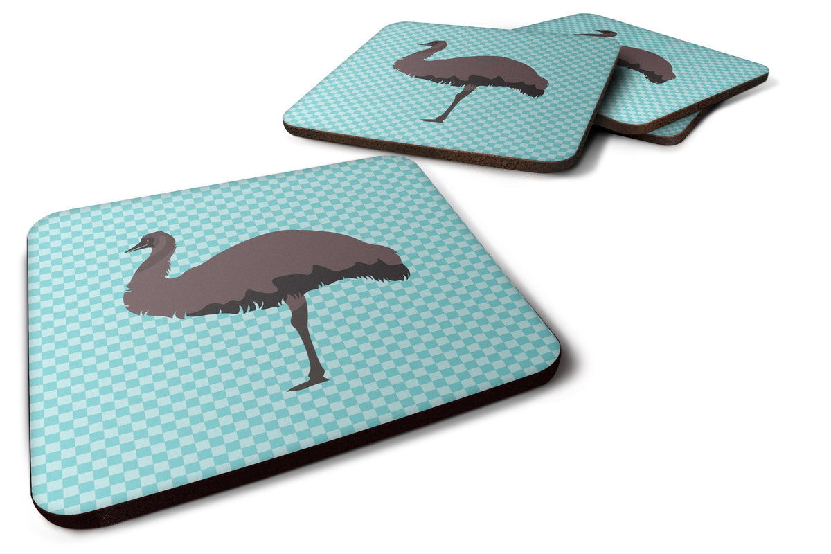 Emu Blue Check Foam Coasters Set of 4 Cup Coasters for Indoor Outdoor, Tabletop Protection, Anti Slip, Mouse pad Material