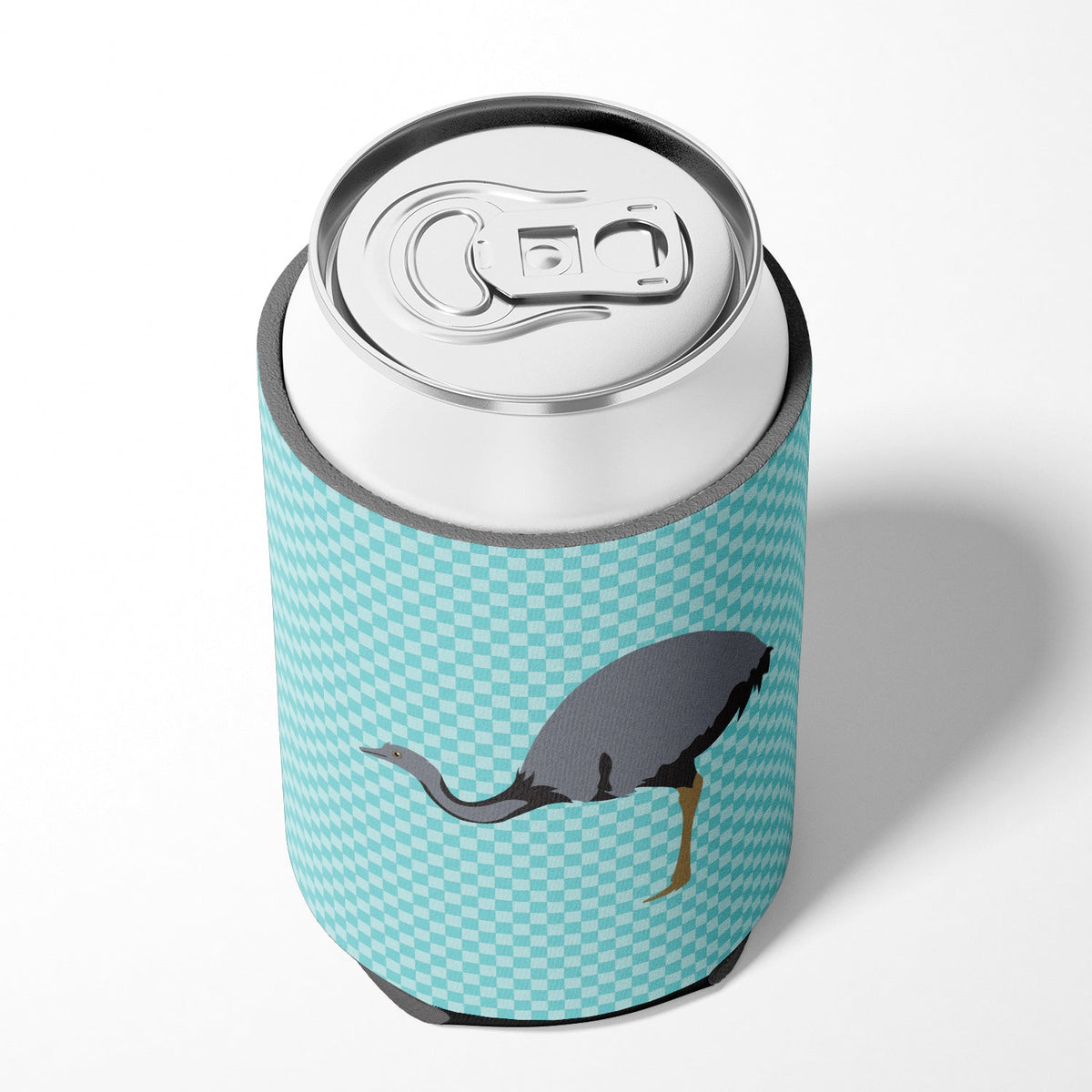 Rhea Blue Check Can or Bottle Hugger Cooler Sleeve for Standard 12 oz Cans, Insulated Foam Beer & Soda Can Hugger Reusable