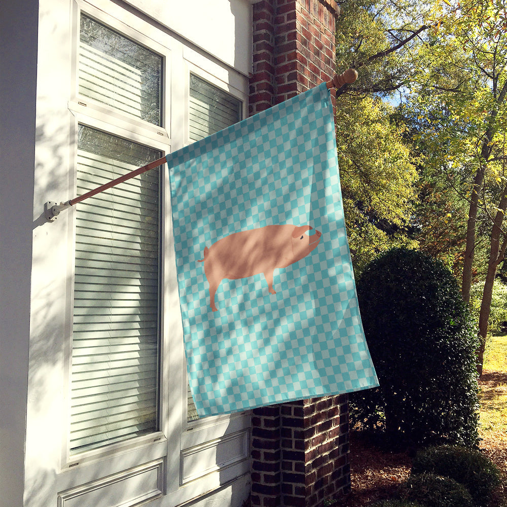 American Landrace Pig Blue Check House Flag 28x40 Porch Sleeve Pole Decorative Outside Yard Banner Artwork Wall Hanging, Polyester