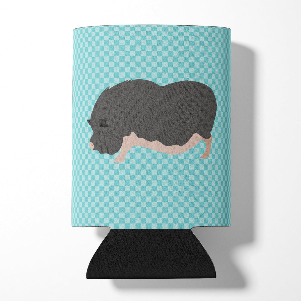 Vietnamese Pot-Bellied Pig Blue Check Can or Bottle Hugger Cooler Sleeve for Standard 12 oz Cans, Insulated Foam Beer & Soda Can Hugger Reusable