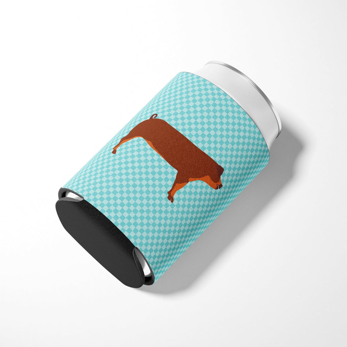 Duroc Pig Blue Check Can or Bottle Hugger Cooler Sleeve for Standard 12 oz Cans, Insulated Foam Beer & Soda Can Hugger Reusable