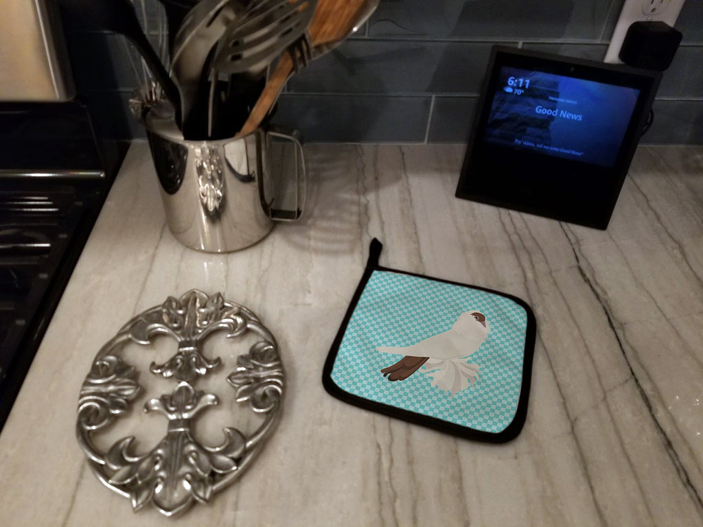 German Helmet Pigeon Blue Check Pot Holder Set of 2 Heat Resistant Quilted Hot Pads 7.5 x 7.5 Inch, Insulated Kitchen Trivets for Cooking & Baking