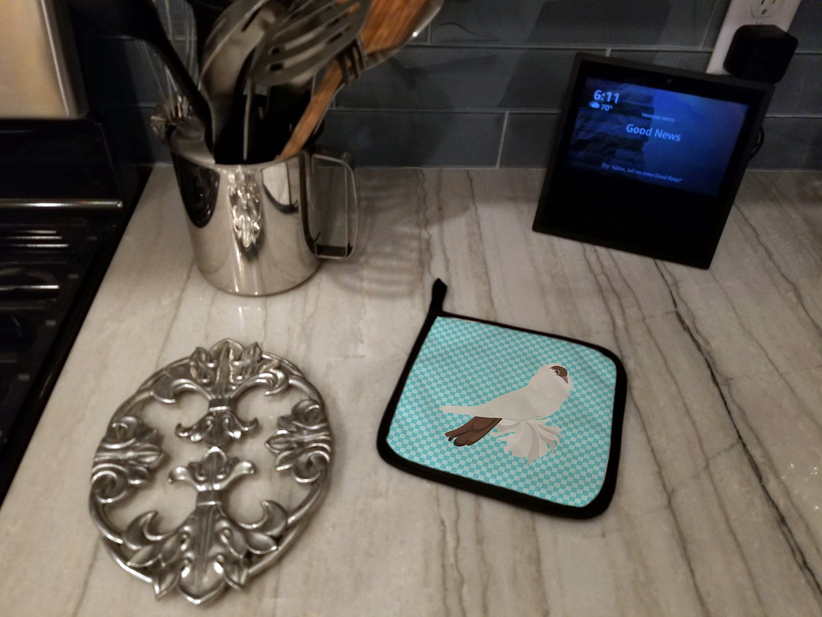German Helmet Pigeon Blue Check Pot Holder Set of 2 Heat Resistant Quilted Hot Pads 7.5 x 7.5 Inch, Insulated Kitchen Trivets for Cooking & Baking