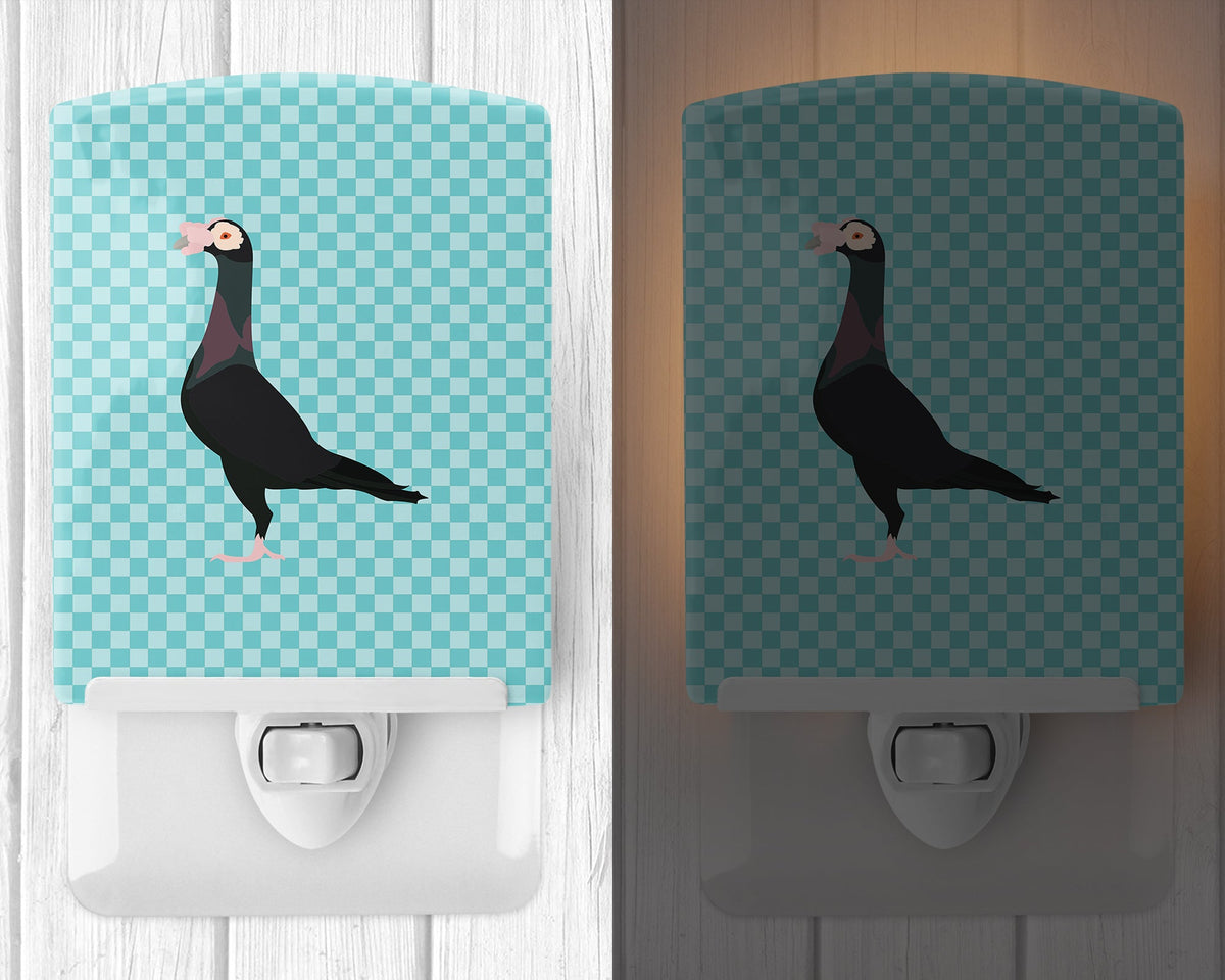 English Carrier Pigeon Blue Check Ceramic Night Light Compact, UL-Certified, Ideal for Bedroom, Bathroom, Nursery, Hallway, Kitchen, 6x4x3, Multicolor