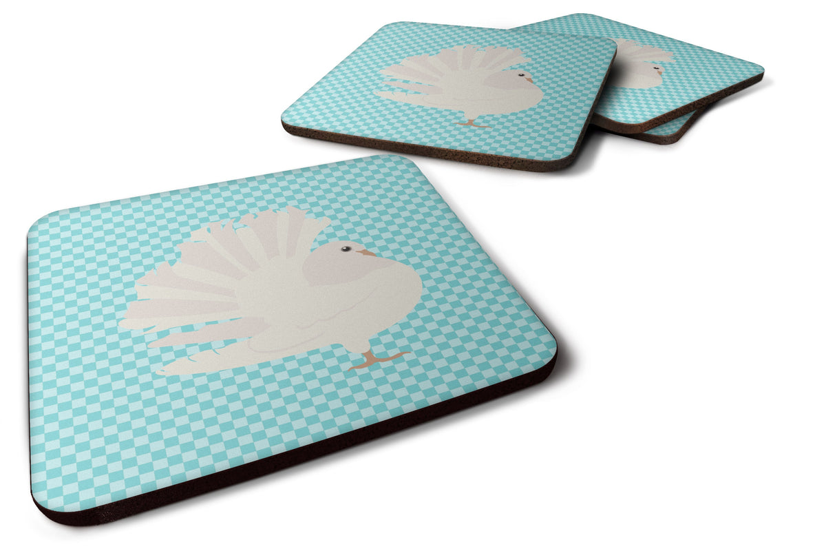 Silver Fantail Pigeon Blue Check Foam Coasters Set of 4 Cup Coasters for Indoor Outdoor, Tabletop Protection, Anti Slip, Mouse pad Material