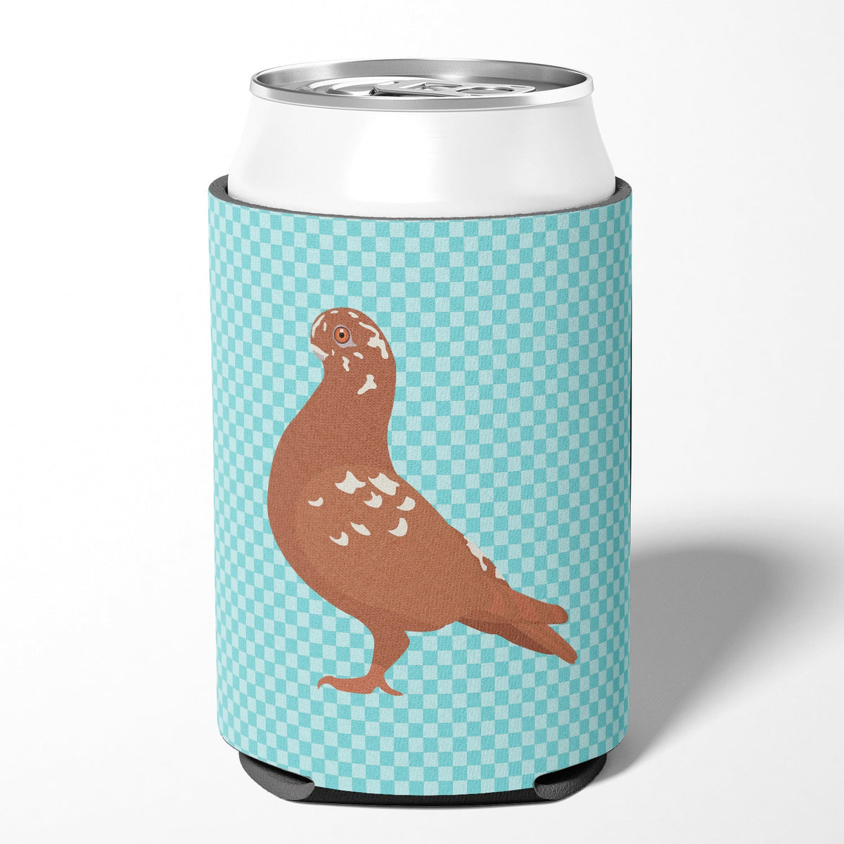 African Owl Pigeon Blue Check Can or Bottle Hugger Cooler Sleeve for Standard 12 oz Cans, Insulated Foam Beer & Soda Can Hugger Reusable