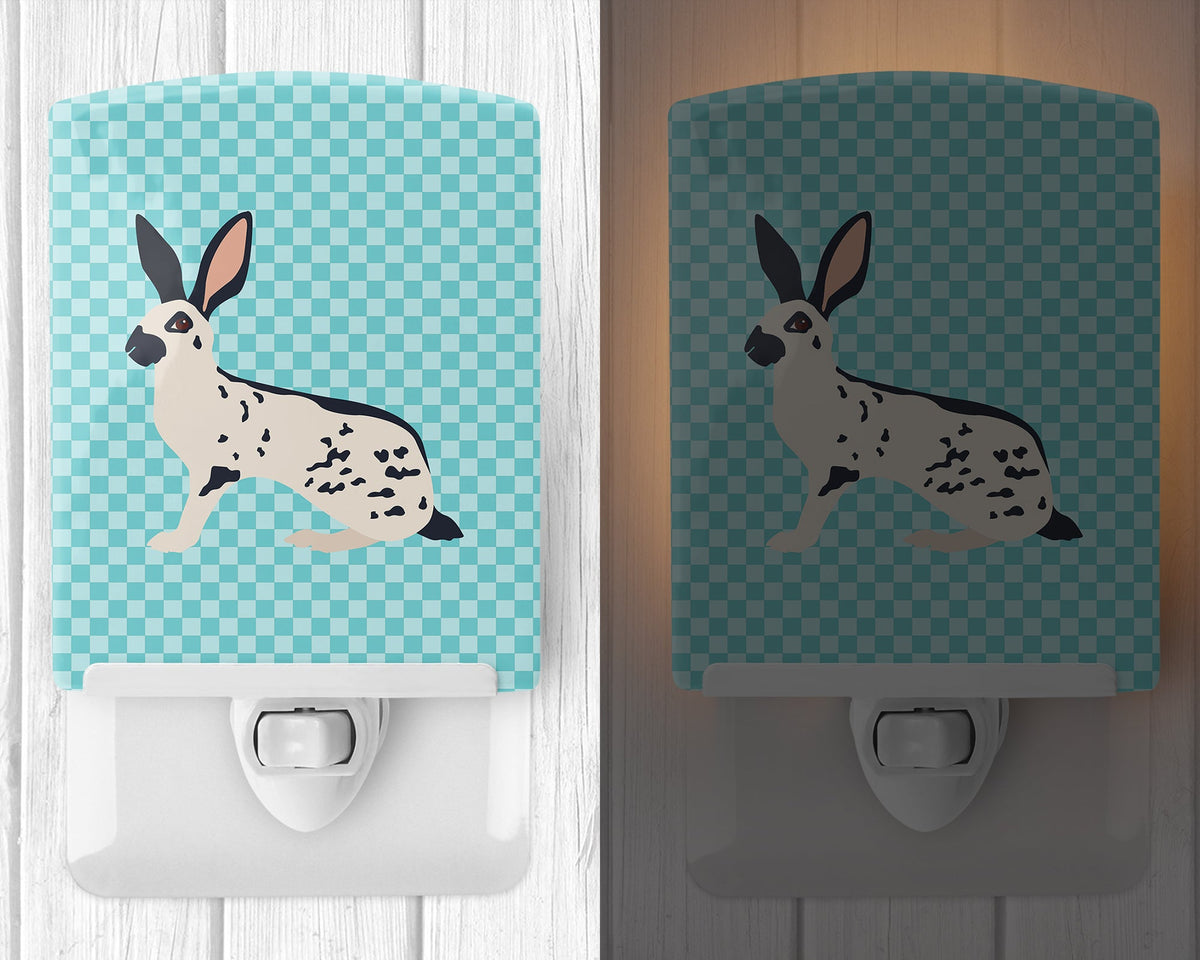 English Spot Rabbit Blue Check Ceramic Night Light Compact, UL-Certified, Ideal for Bedroom, Bathroom, Nursery, Hallway, Kitchen, 6x4x3, Multicolor