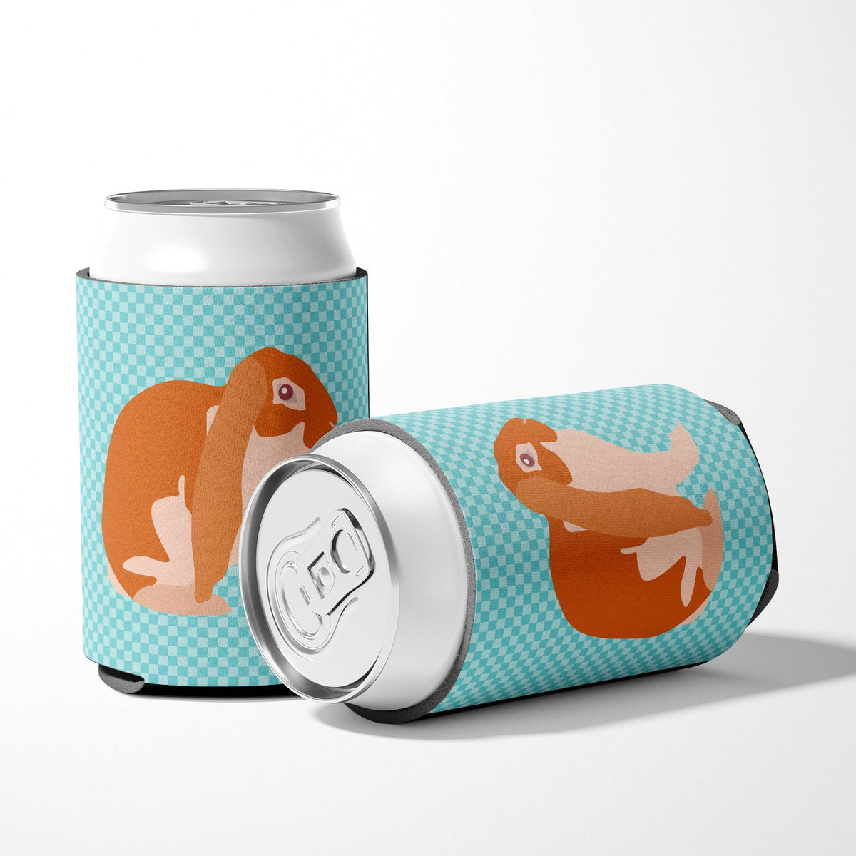 English Lop Rabbit Blue Check Can or Bottle Hugger Cooler Sleeve for Standard 12 oz Cans, Insulated Foam Beer & Soda Can Hugger Reusable