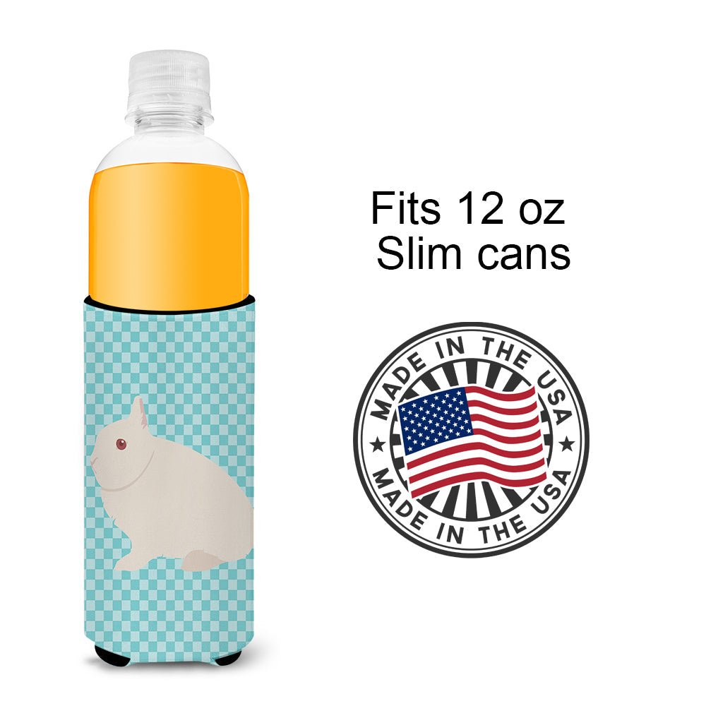 Hermelin Rabbit Blue Check Slim Can Hugger , Insulated Foam Hugger for 12 oz Slim Cans, Beer Bottles & Water Bottles, Printed in USA