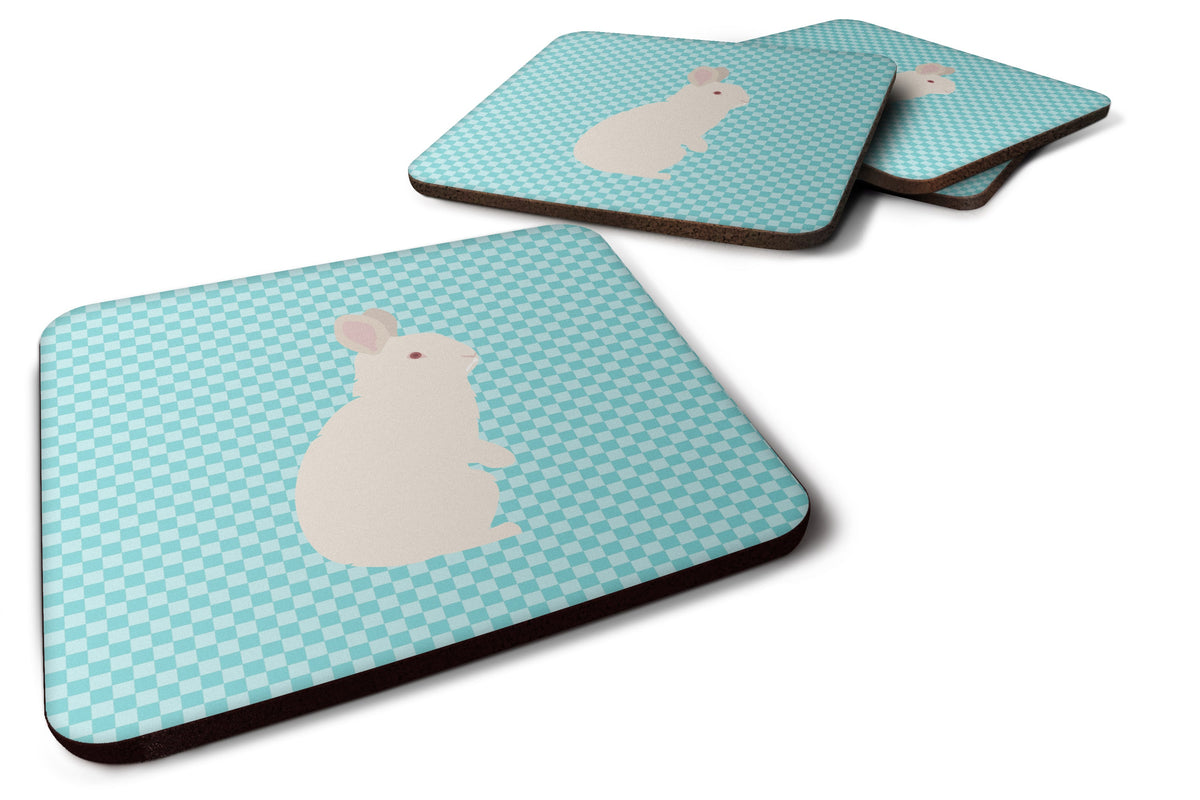 New Zealand White Rabbit Blue Check Foam Coasters Set of 4 Cup Coasters for Indoor Outdoor, Tabletop Protection, Anti Slip, Mouse pad Material