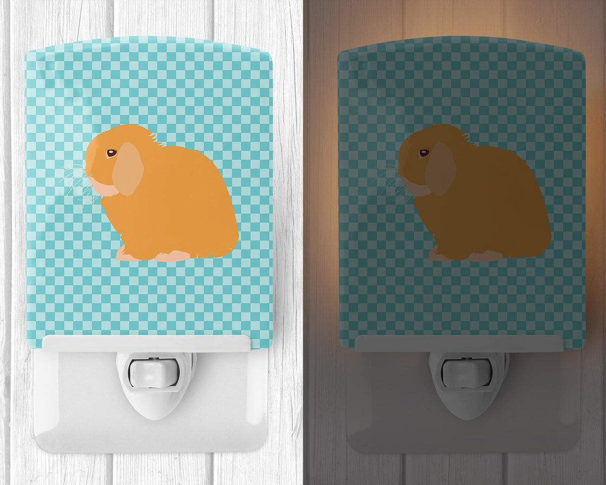 Holland Lop Rabbit Blue Check Ceramic Night Light Compact, UL-Certified, Ideal for Bedroom, Bathroom, Nursery, Hallway, Kitchen, 6x4x3, Multicolor