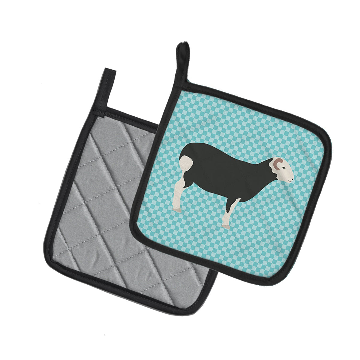 Herwick Sheep Blue Check Pot Holder Set of 2 Heat Resistant Quilted Hot Pads 7.5 x 7.5 Inch, Insulated Kitchen Trivets for Cooking & Baking