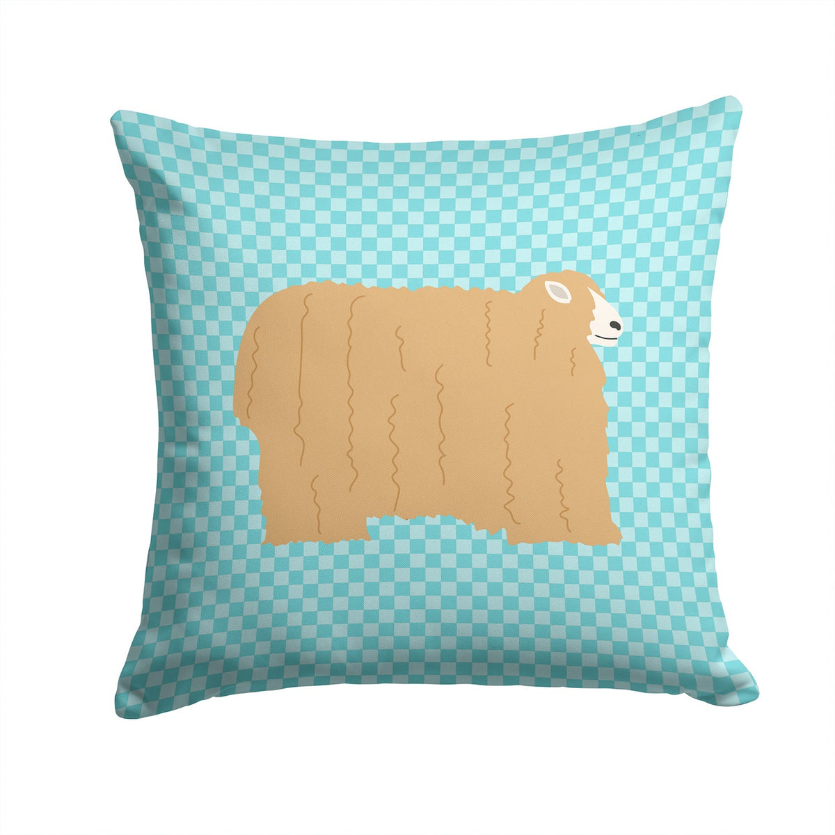 Lincoln Longwool Sheep Blue Check Decorative Throw Pillow 14x14 Indoor Outdoor Accent Cushion, Fabric Cover with Insert for Sofa, Bed, Porch & Living Room