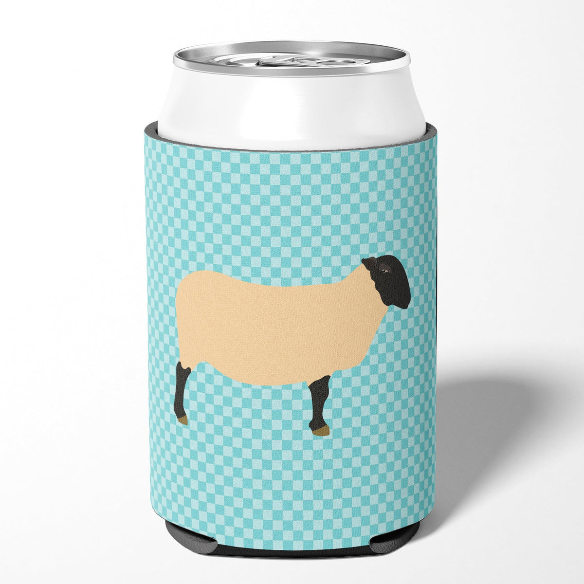 Suffolk Sheep Blue Check Can or Bottle Hugger Cooler Sleeve for Standard 12 oz Cans, Insulated Foam Beer & Soda Can Hugger Reusable
