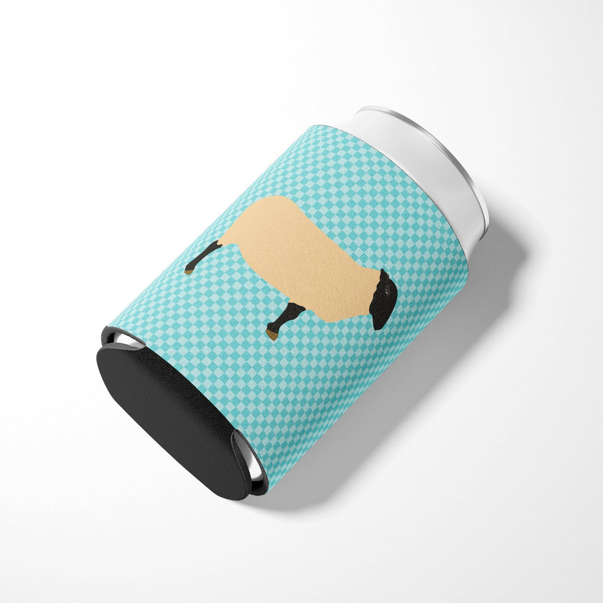Suffolk Sheep Blue Check Can or Bottle Hugger Cooler Sleeve for Standard 12 oz Cans, Insulated Foam Beer & Soda Can Hugger Reusable