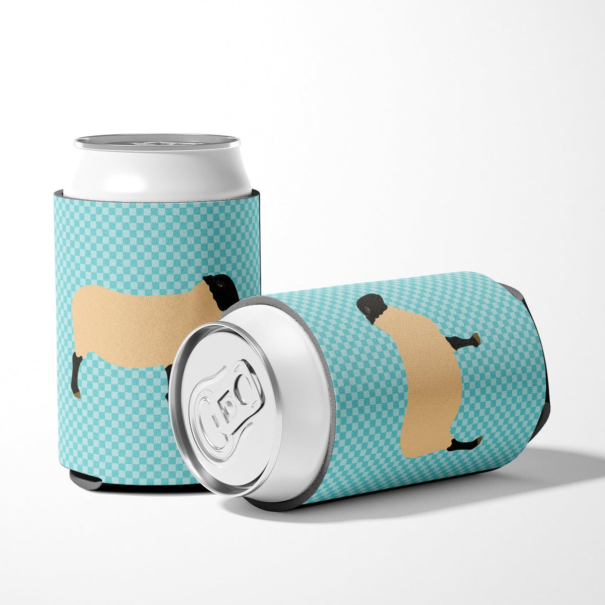 Suffolk Sheep Blue Check Can or Bottle Hugger Cooler Sleeve for Standard 12 oz Cans, Insulated Foam Beer & Soda Can Hugger Reusable