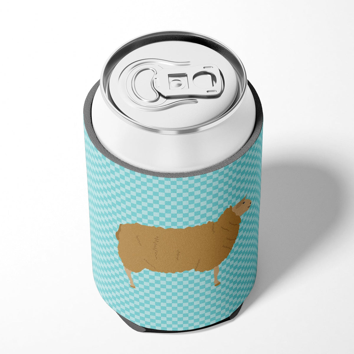 East Friesian Sheep Blue Check Can or Bottle Hugger Cooler Sleeve for Standard 12 oz Cans, Insulated Foam Beer & Soda Can Hugger Reusable