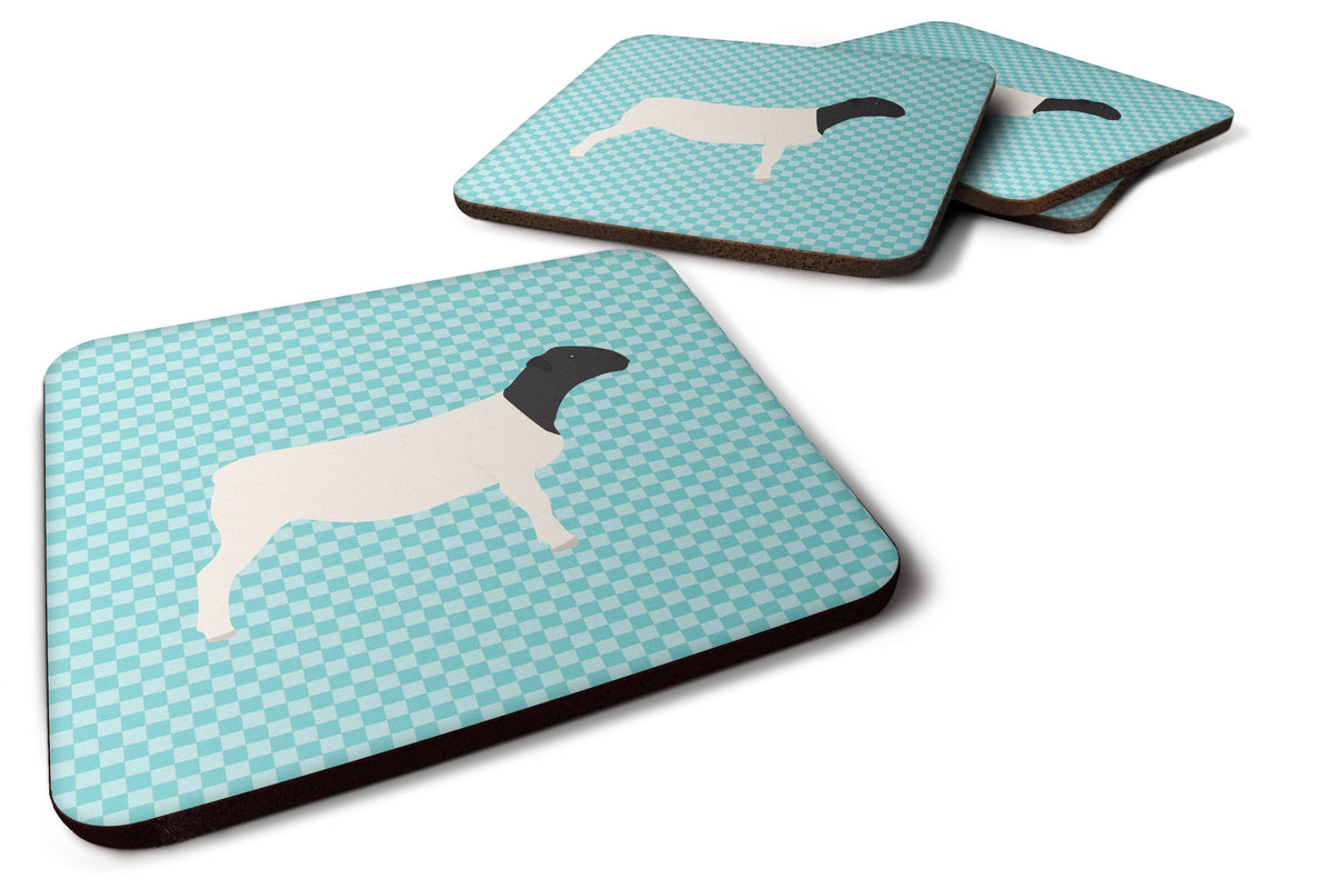 Dorper Sheep Blue Check Foam Coasters Set of 4 Cup Coasters for Indoor Outdoor, Tabletop Protection, Anti Slip, Mouse pad Material