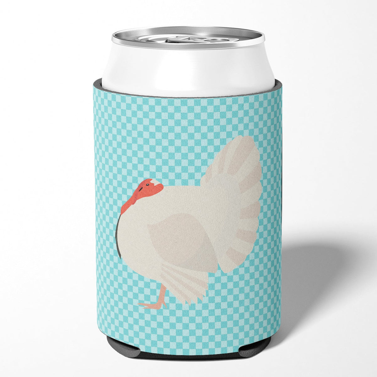 White Holland Turkey Blue Check Can or Bottle Hugger Cooler Sleeve for Standard 12 oz Cans, Insulated Foam Beer & Soda Can Hugger Reusable